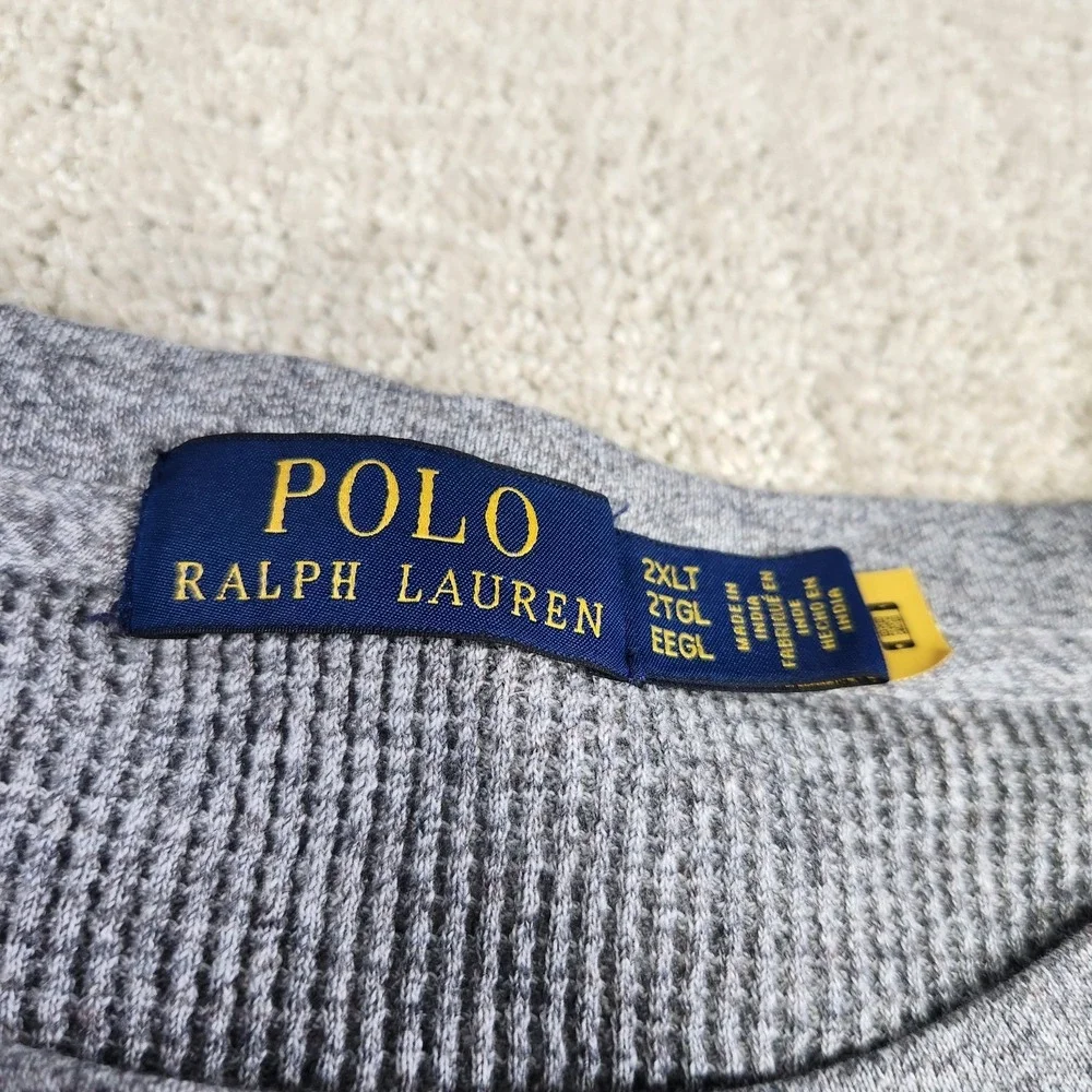 Polo Ralph Lauren Shirt Men‎ 2XLT Waffle Knit Thermal Heavy Cotton Gray Crewneck
